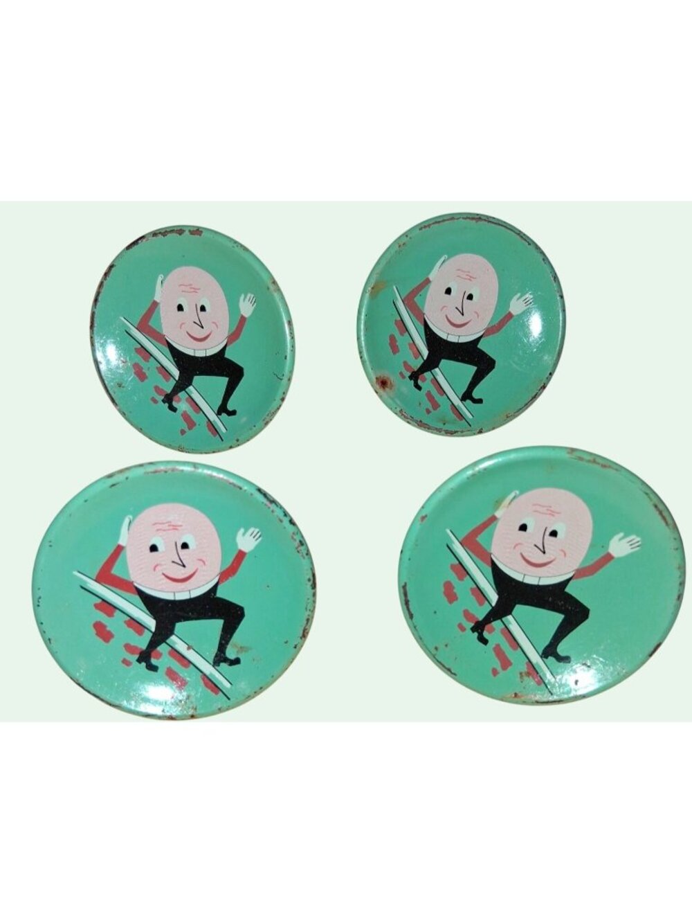 Set Of 4 Vintage Humpty Dumpty Metal Drawer Knobs Pulls Hardware 1950s Unique De